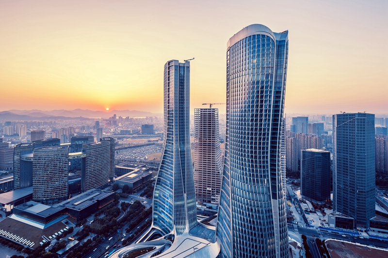 覓知網_現代建筑中的杭州新的城市在日出城杭州_1572043